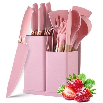 ভালো দাম 19pcs নন-স্টিক সিলিকন রান্নাঘর যন্ত্রপাতি হোল্ডার সঙ্গে Spatula সেট, কাঠের হ্যান্ডেল সিলিকন রান্নাঘর গ্যাজেট অনলাইন