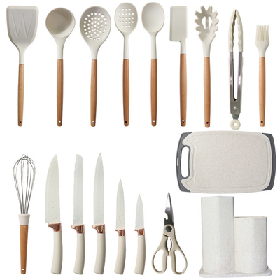 ভালো দাম 19Pcs রান্নাঘর যন্ত্রপাতি সেট পরিষ্কার করা সহজ কাঠের রান্নাঘর যন্ত্রপাতি, রান্নাঘর যন্ত্রপাতি জন্য Nonstick Cookware রান্নাঘর গ্যাজেট অনলাইন
