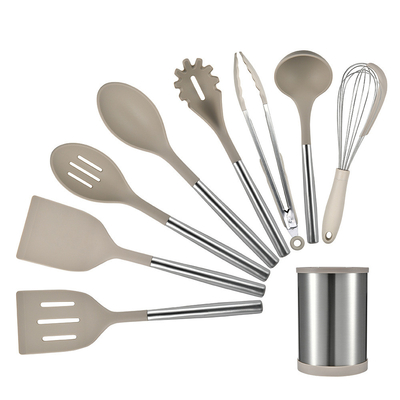 9pcs সিলিকন রান্নাঘর রান্নাঘর যন্ত্রপাতি সেট স্টেইনলেস স্টীল হ্যান্ডেল সঙ্গে Nonstick রান্নাঘর যন্ত্রপাতি টার্নার Tong,Spatula,স্পন ব্রাশ