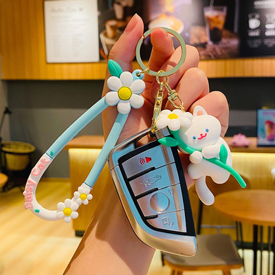 ভালো দাম কাস্টমাইজড সিলিকন Keychain আনুষাঙ্গিক বিড়াল ফুল Cute কার্টুন নরম সিলিকন Keychain Charms অনলাইন